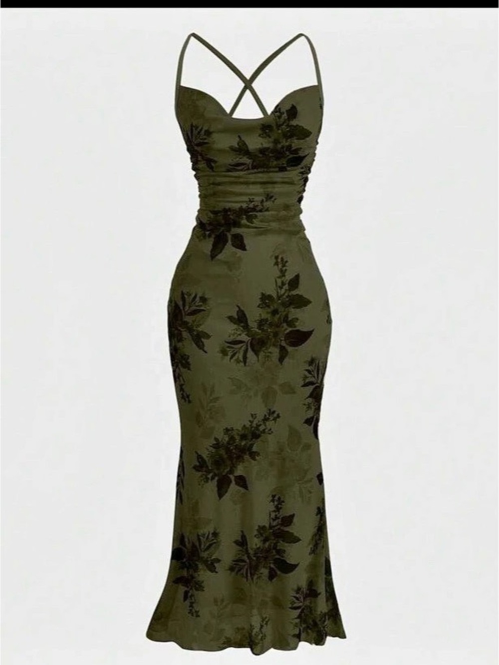 Women's Cross Strap Backless Velvet Floral Print Slip Dress Cross New